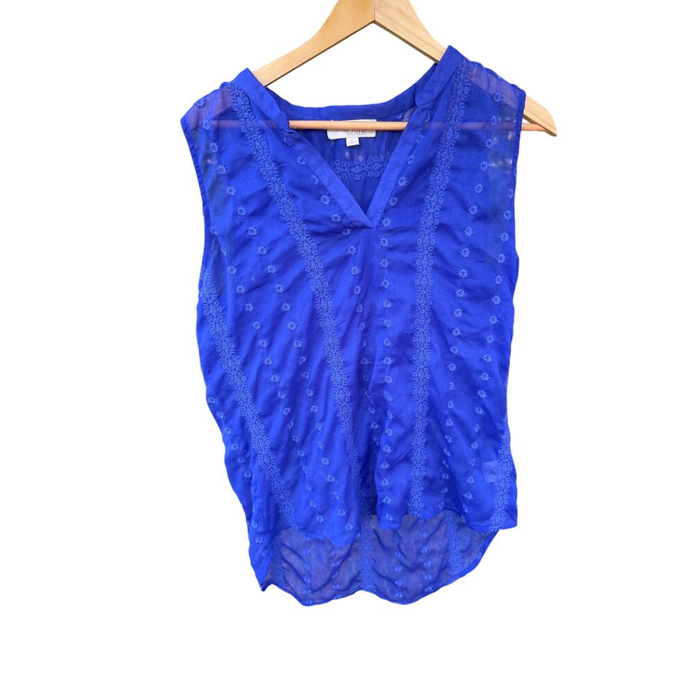 Olive & Oak Embroidered Cobalt Blue High-Low Sleeveless Blouse L - Picture 2 of 6
